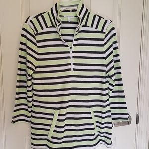 New with tags striped green and blue quarter zip with 3/4 sleeves size M